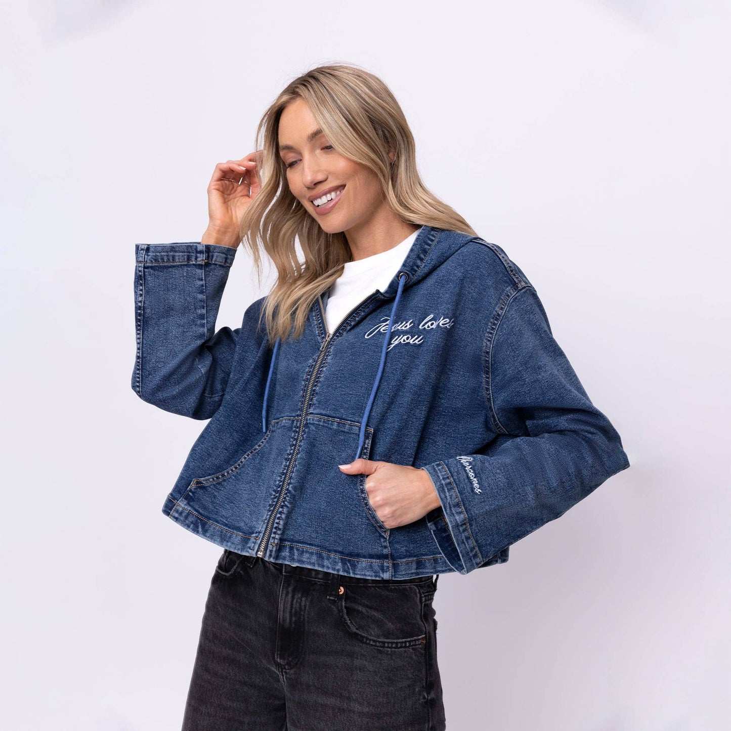 Jesus Loves You Denim Hoodie