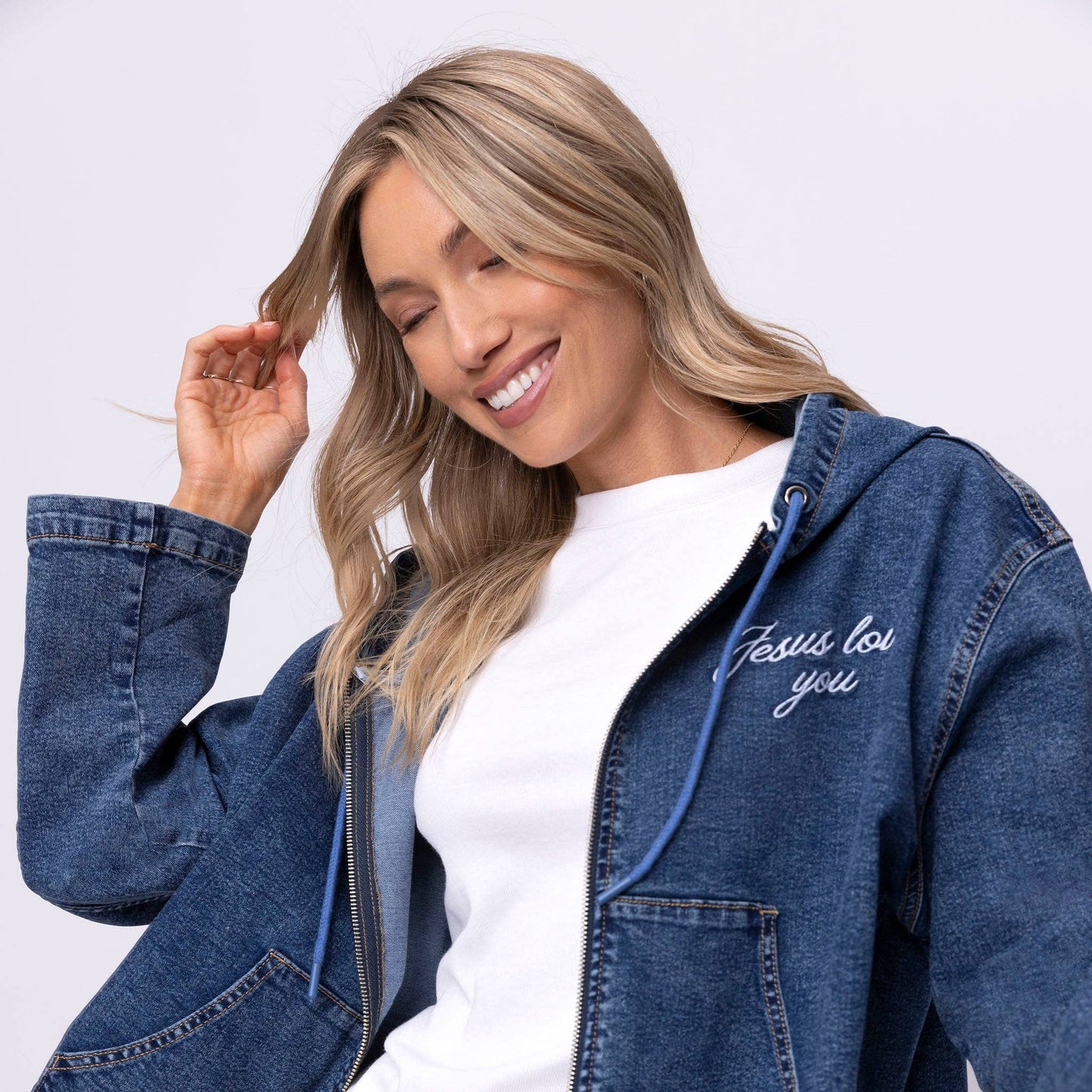 Jesus Loves You Denim Hoodie