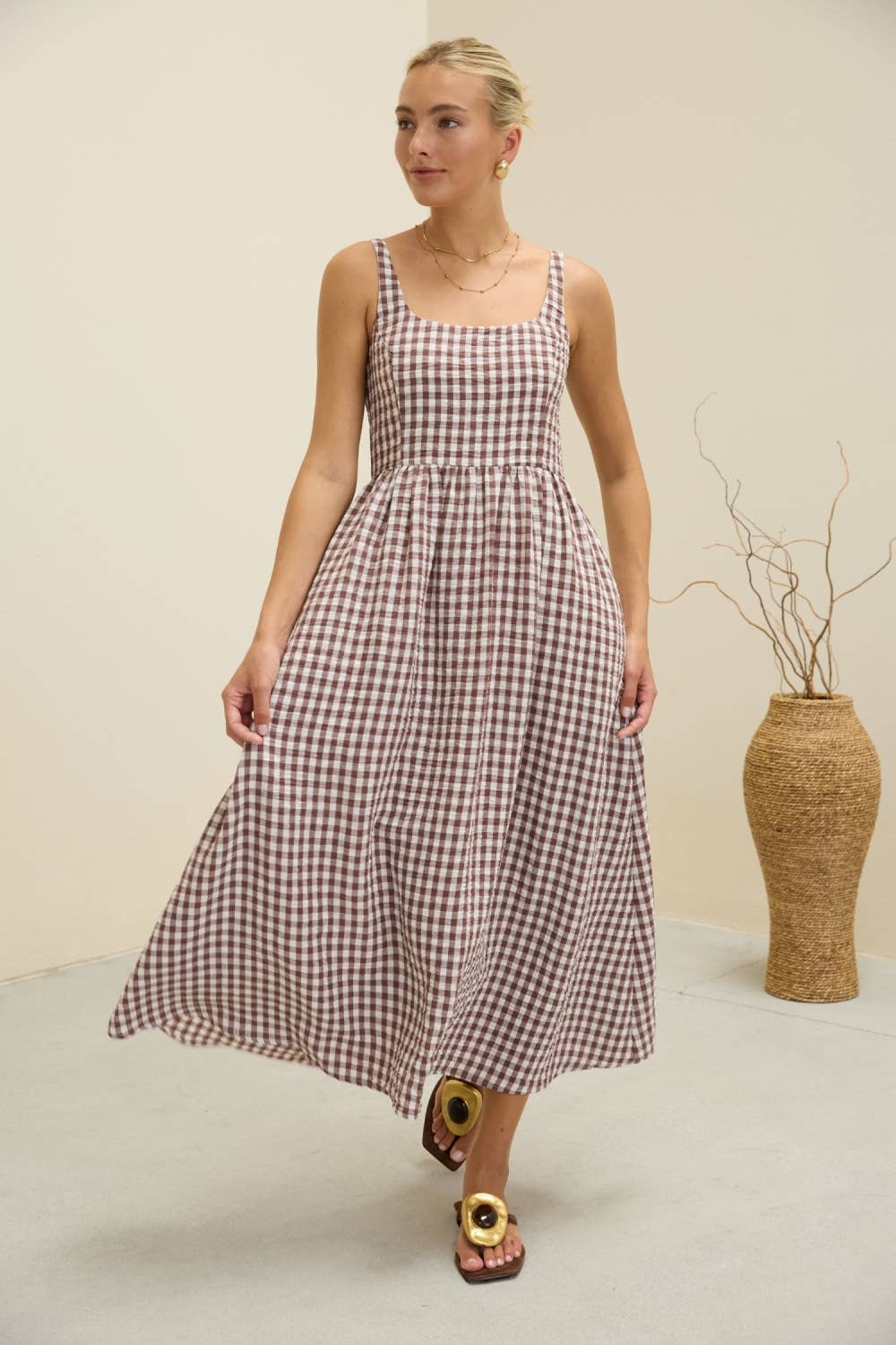 Gingham Midi Dress