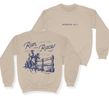 Run Your Race Western Style Faith Based Crewneck