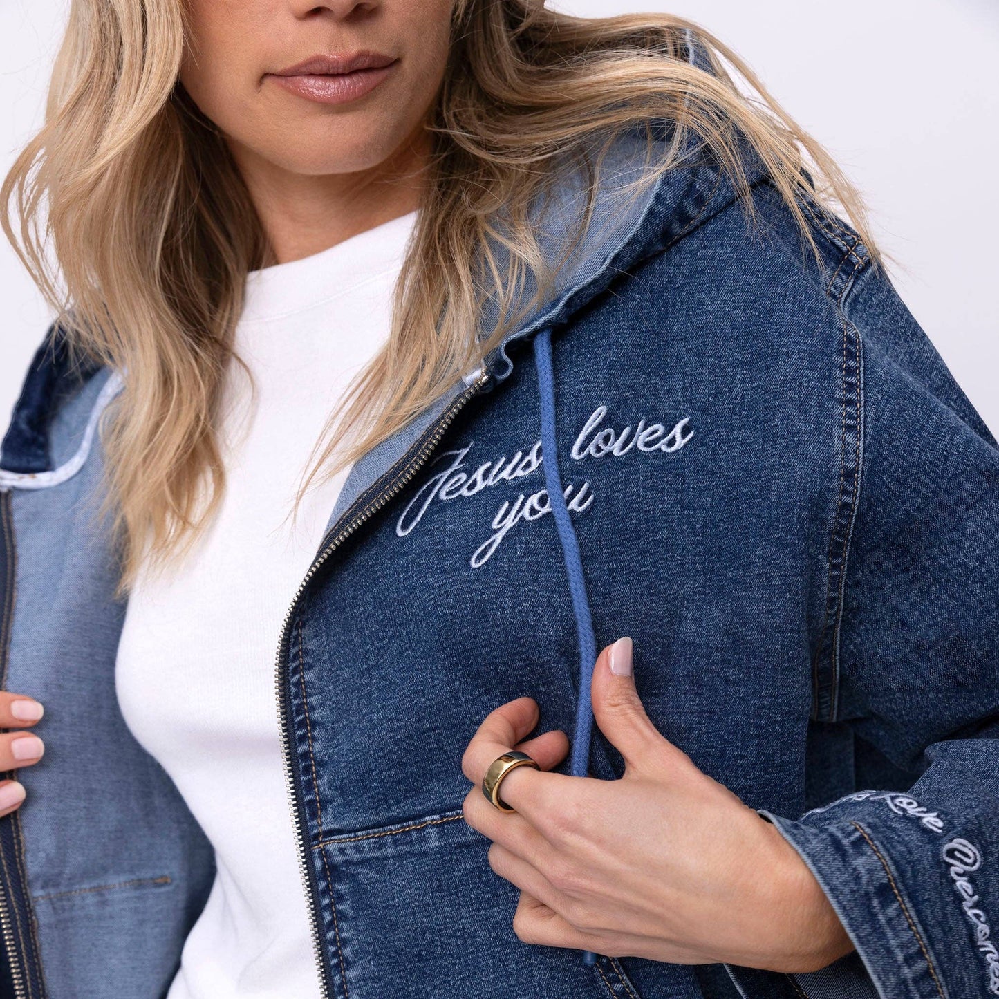 Jesus Loves You Denim Hoodie
